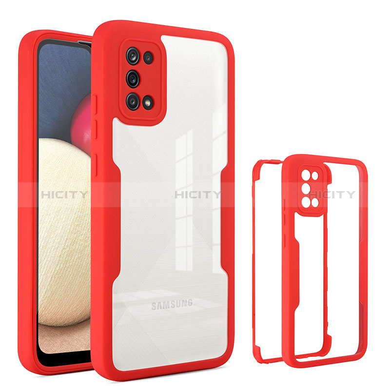 Silicone Transparent Frame Case Cover 360 Degrees MJ1 for Samsung Galaxy A03s Red