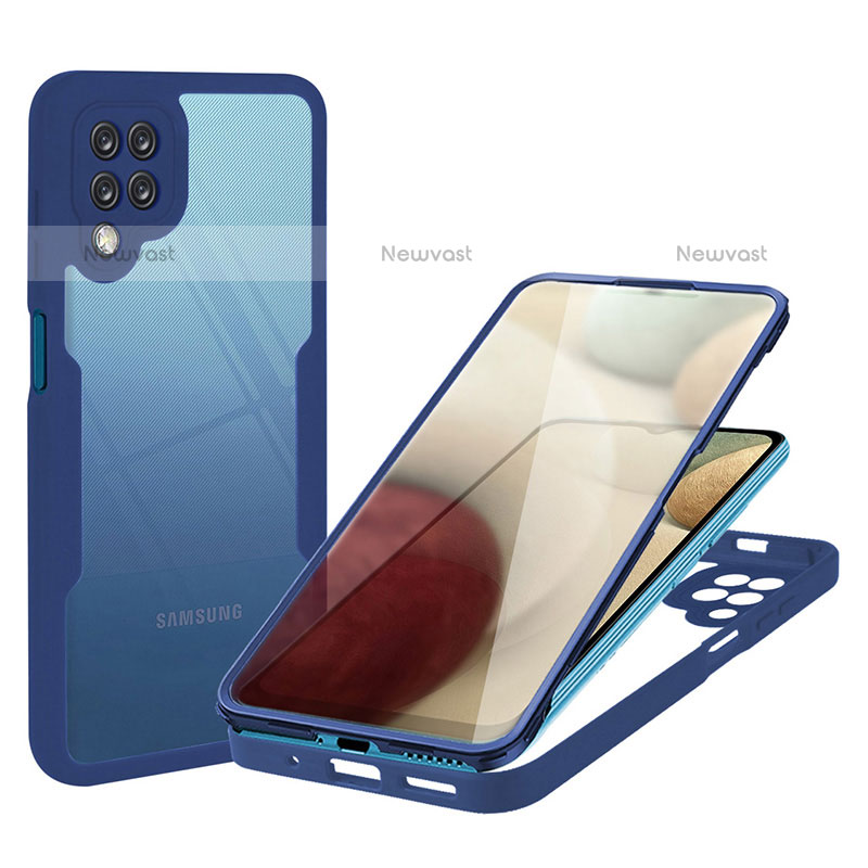 Silicone Transparent Frame Case Cover 360 Degrees MJ1 for Samsung Galaxy A12 Blue