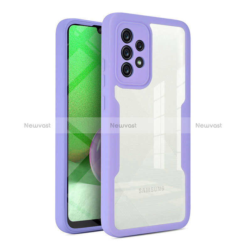 Silicone Transparent Frame Case Cover 360 Degrees MJ1 for Samsung Galaxy A52 5G Purple