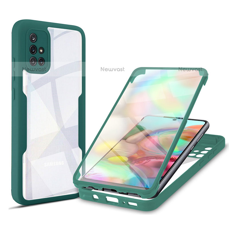 Silicone Transparent Frame Case Cover 360 Degrees MJ1 for Samsung Galaxy A71 4G A715 Green