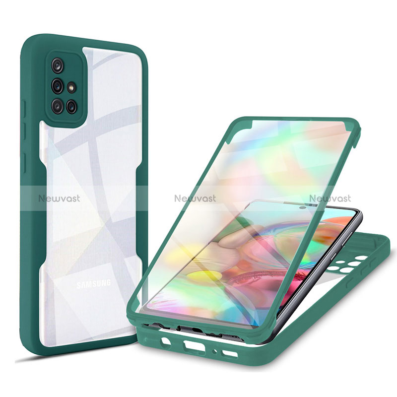 Silicone Transparent Frame Case Cover 360 Degrees MJ1 for Samsung Galaxy A71 5G Green