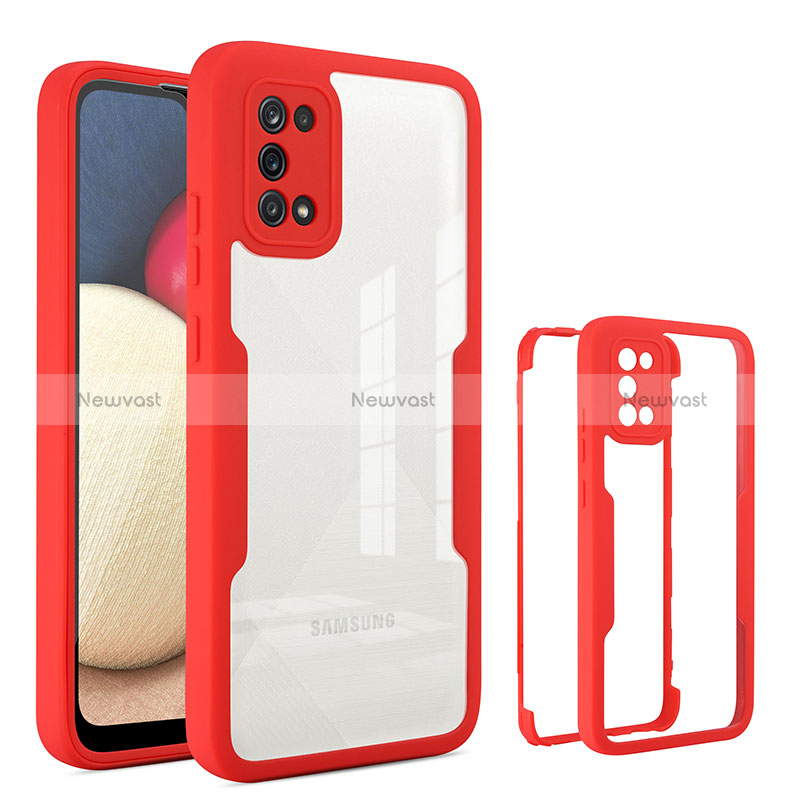 Silicone Transparent Frame Case Cover 360 Degrees MJ1 for Samsung Galaxy F02S SM-E025F Red