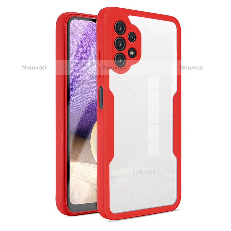 Silicone Transparent Frame Case Cover 360 Degrees MJ1 for Samsung Galaxy M32 5G Red