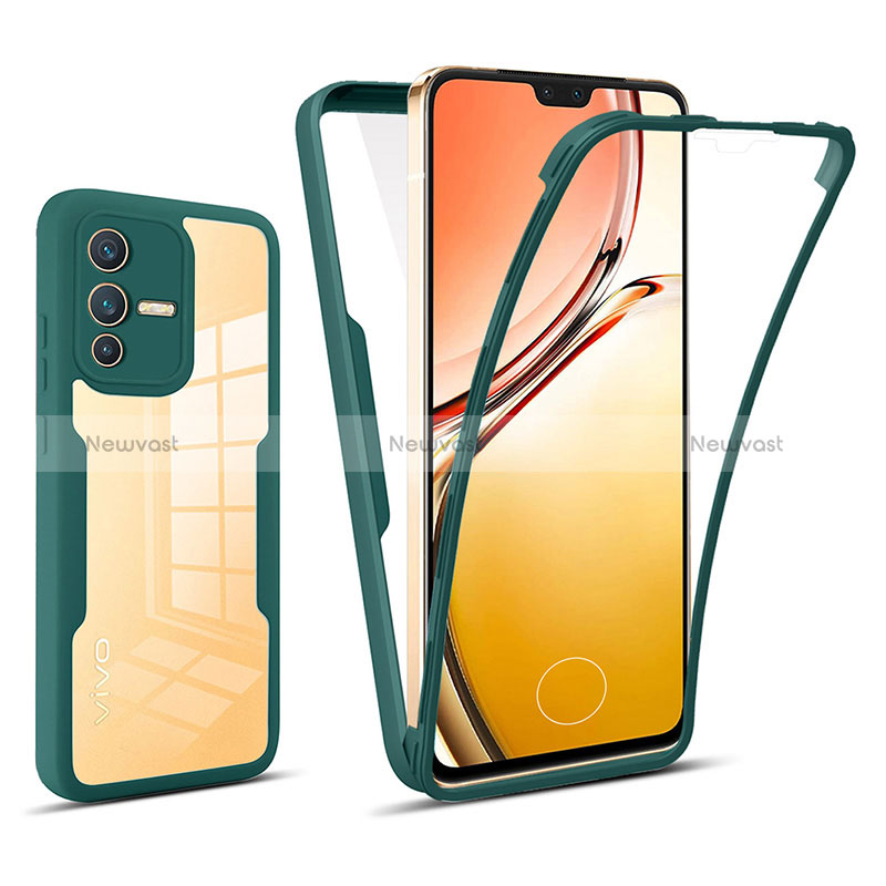 Silicone Transparent Frame Case Cover 360 Degrees MJ1 for Vivo V23 5G Green