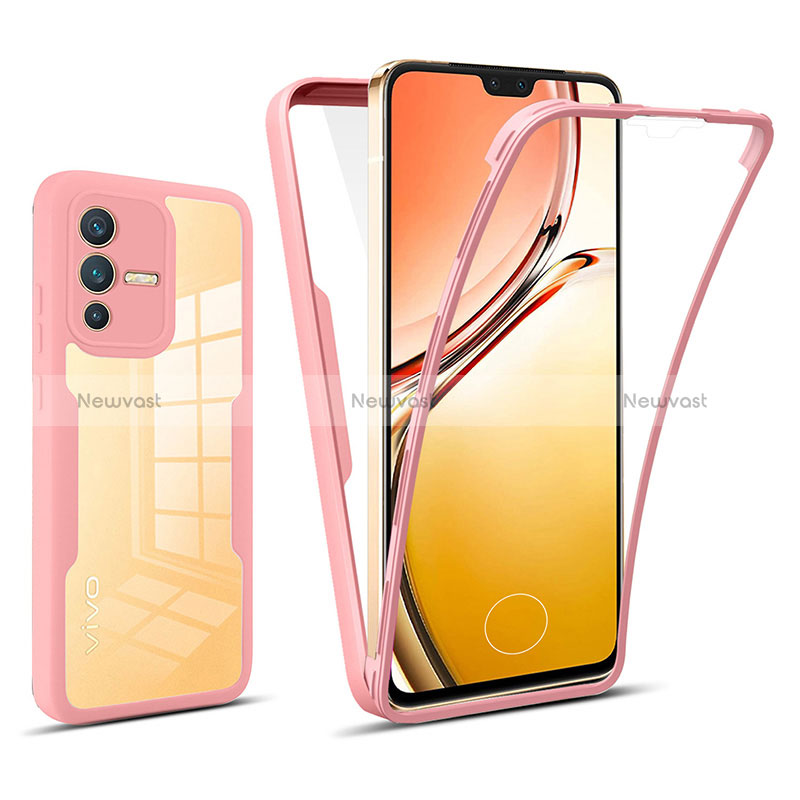 Silicone Transparent Frame Case Cover 360 Degrees MJ1 for Vivo V23 5G Rose Gold