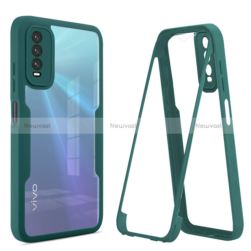 Silicone Transparent Frame Case Cover 360 Degrees MJ1 for Vivo Y12A Green