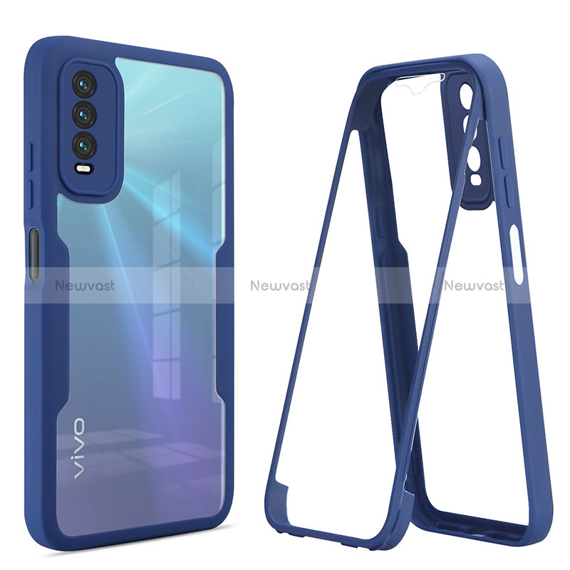 Silicone Transparent Frame Case Cover 360 Degrees MJ1 for Vivo Y12G Blue