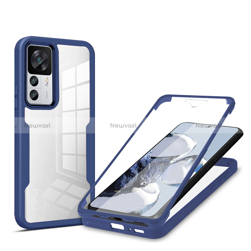 Silicone Transparent Frame Case Cover 360 Degrees MJ1 for Xiaomi Mi 12T 5G Blue