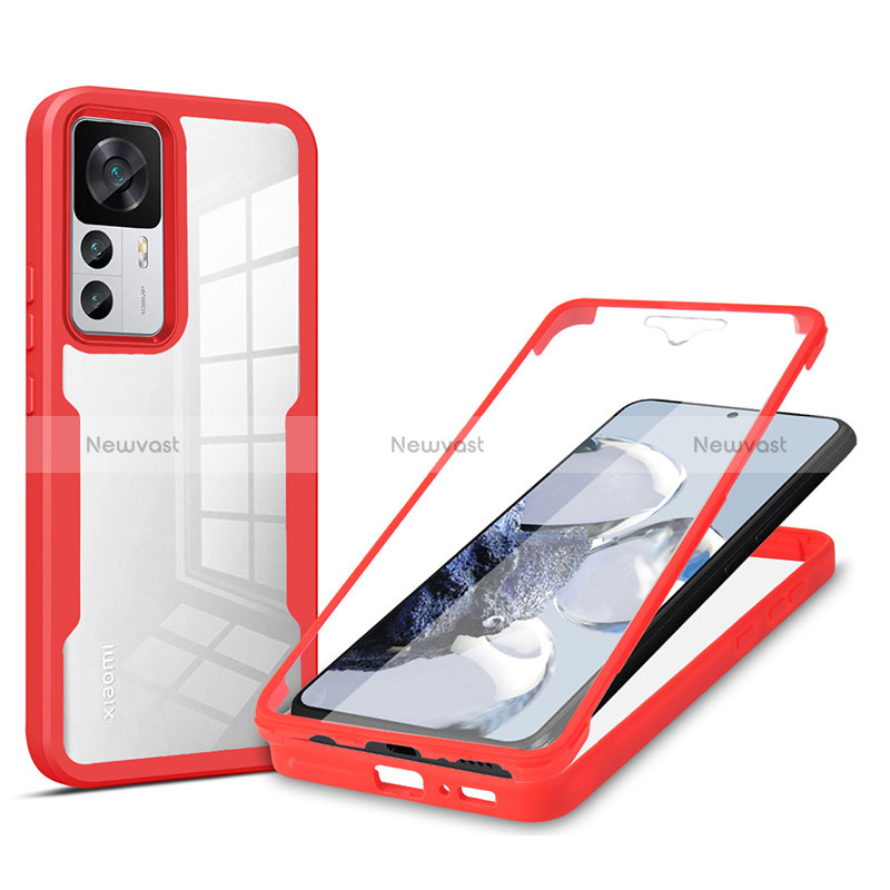 Silicone Transparent Frame Case Cover 360 Degrees MJ1 for Xiaomi Mi 12T Pro 5G Red