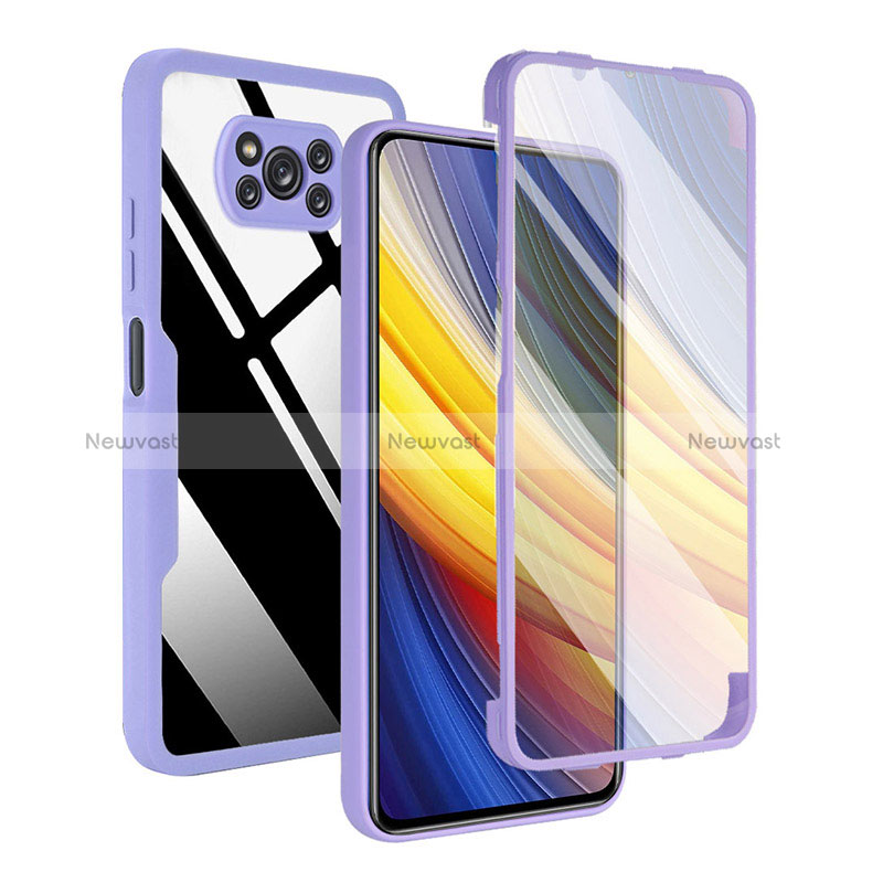 Silicone Transparent Frame Case Cover 360 Degrees MJ1 for Xiaomi Poco X3 Pro Purple