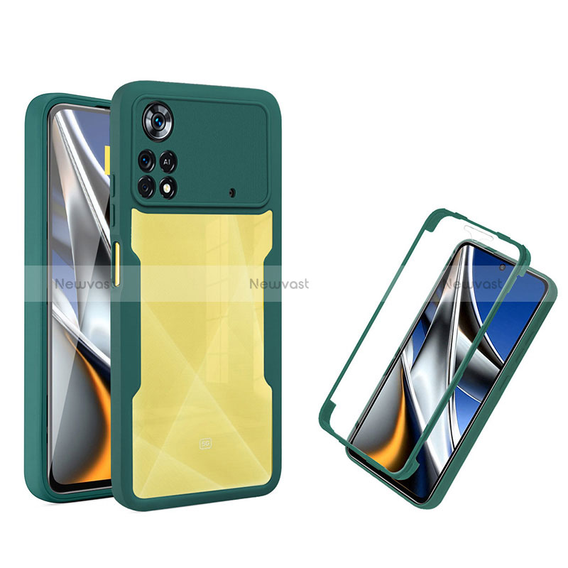 Silicone Transparent Frame Case Cover 360 Degrees MJ1 for Xiaomi Poco X4 Pro 5G Green