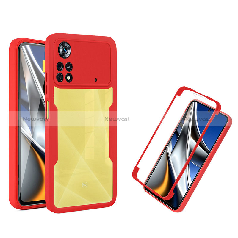 Silicone Transparent Frame Case Cover 360 Degrees MJ1 for Xiaomi Poco X4 Pro 5G Red