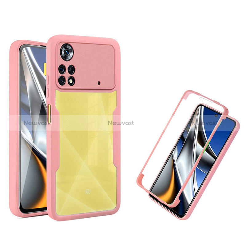 Silicone Transparent Frame Case Cover 360 Degrees MJ1 for Xiaomi Poco X4 Pro 5G Rose Gold