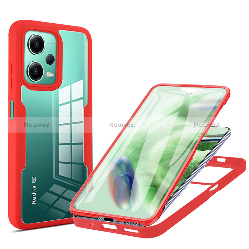 Silicone Transparent Frame Case Cover 360 Degrees MJ1 for Xiaomi Poco X5 5G Red