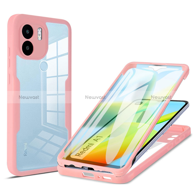 Silicone Transparent Frame Case Cover 360 Degrees MJ1 for Xiaomi Redmi A1 Rose Gold