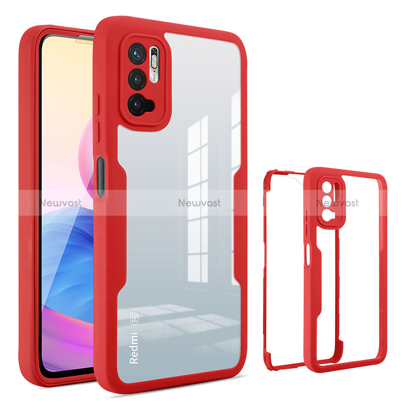 Silicone Transparent Frame Case Cover 360 Degrees MJ1 for Xiaomi Redmi Note 10 5G Red