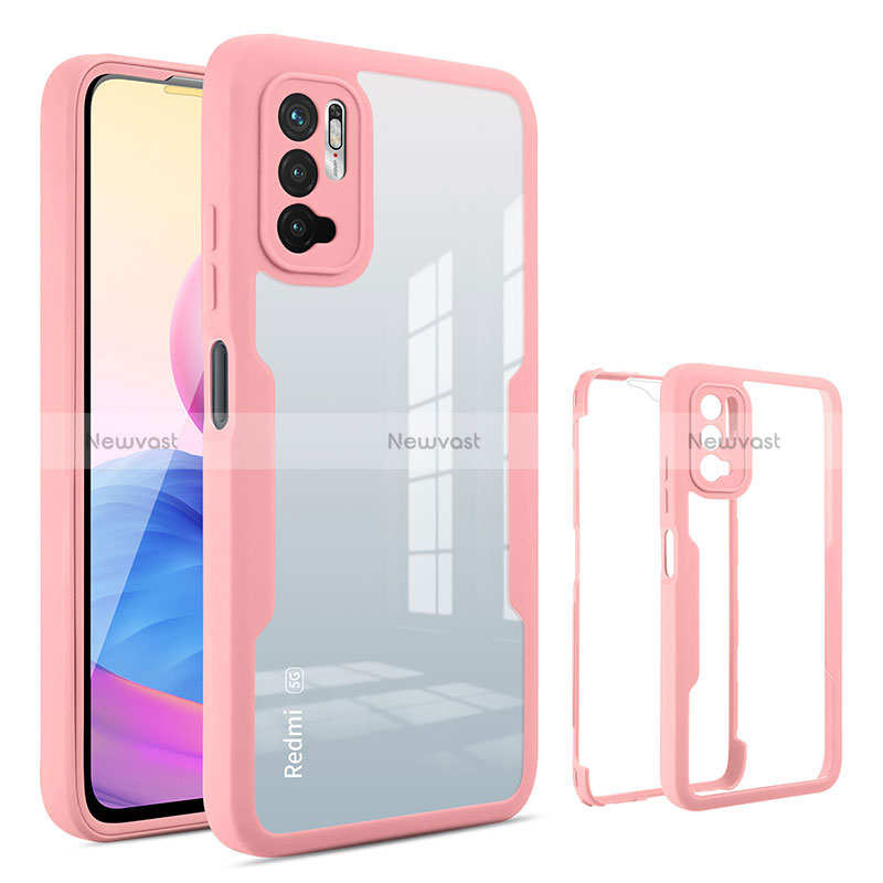 Silicone Transparent Frame Case Cover 360 Degrees MJ1 for Xiaomi Redmi Note 10T 5G Rose Gold