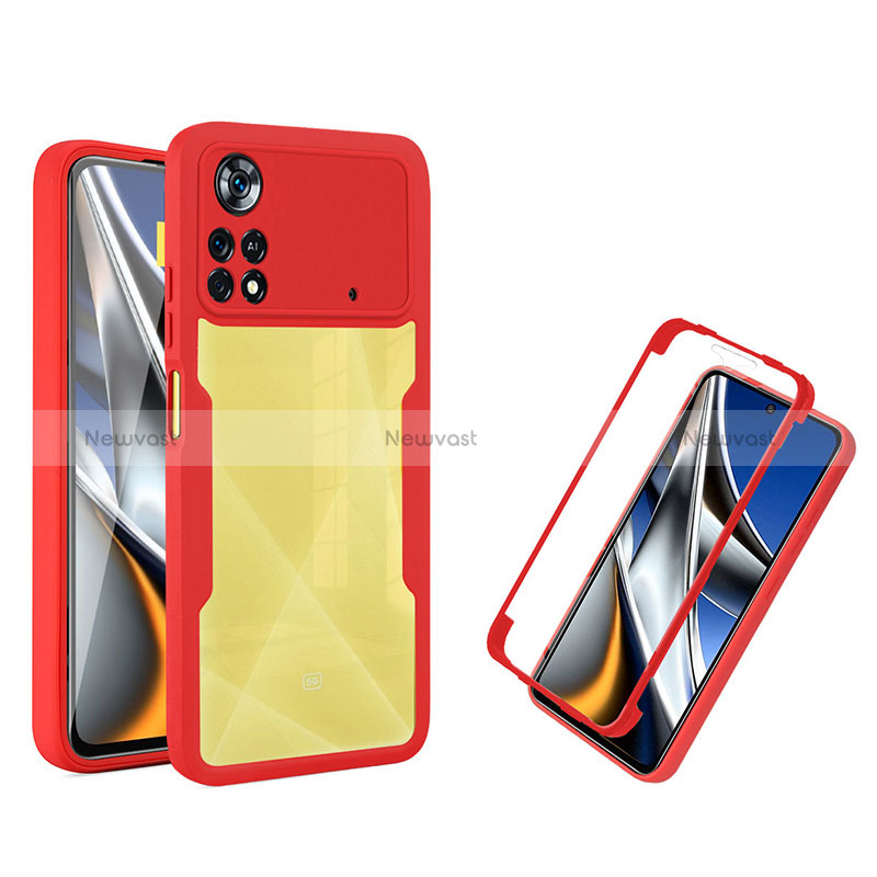 Silicone Transparent Frame Case Cover 360 Degrees MJ1 for Xiaomi Redmi Note 11E Pro 5G Red