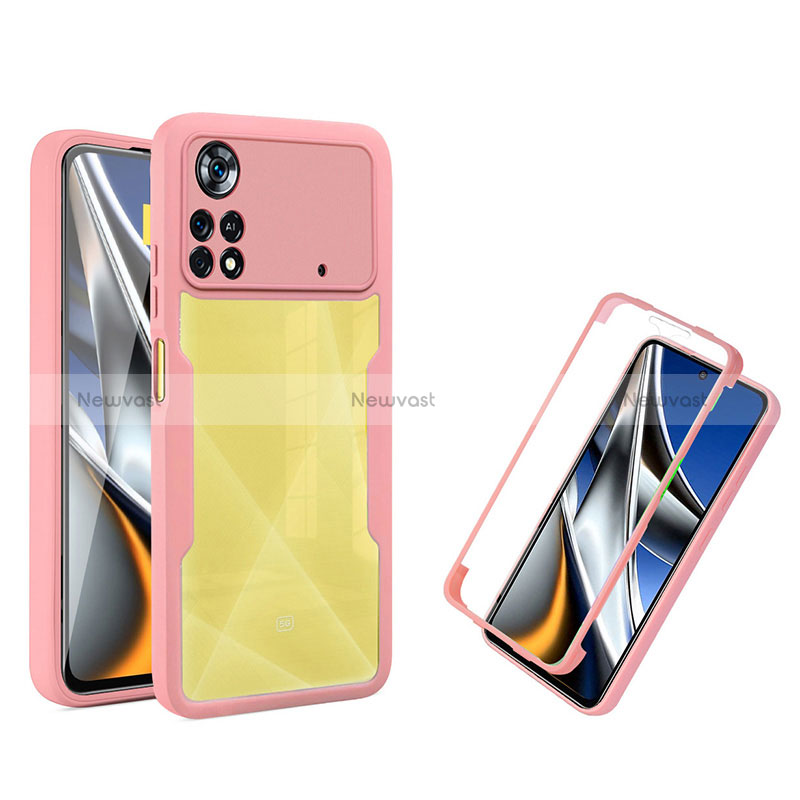 Silicone Transparent Frame Case Cover 360 Degrees MJ1 for Xiaomi Redmi Note 11E Pro 5G Rose Gold