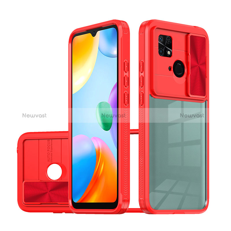 Silicone Transparent Frame Case Cover 360 Degrees QW1 for Xiaomi Redmi 10 India Red