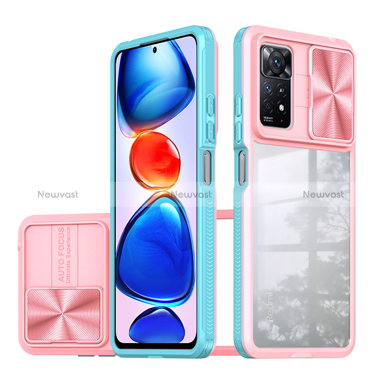 Silicone Transparent Frame Case Cover 360 Degrees QW1 for Xiaomi Redmi Note 11 Pro 4G Sky Blue