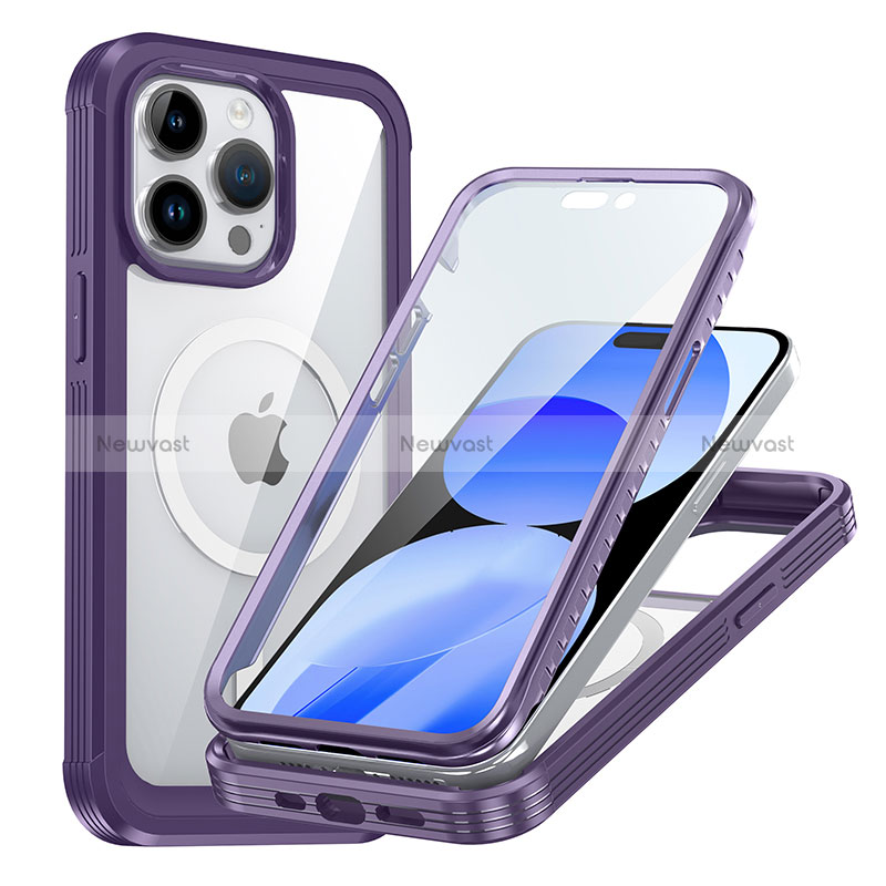 Silicone Transparent Frame Case Cover 360 Degrees with Mag-Safe Magnetic AC1 for Apple iPhone 13 Pro Max Purple