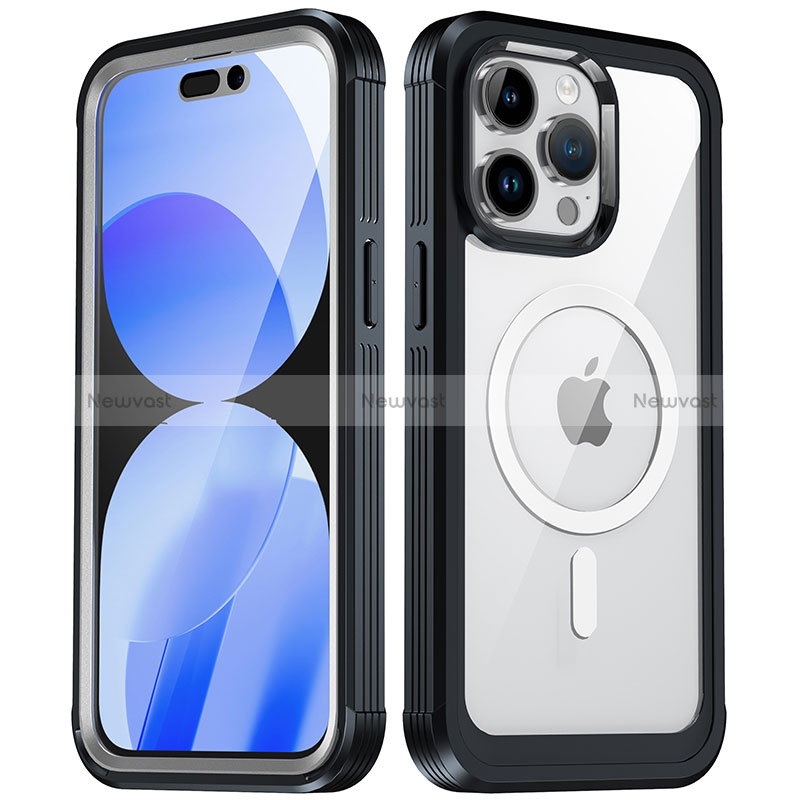 Silicone Transparent Frame Case Cover 360 Degrees with Mag-Safe Magnetic AC1 for Apple iPhone 15 Pro