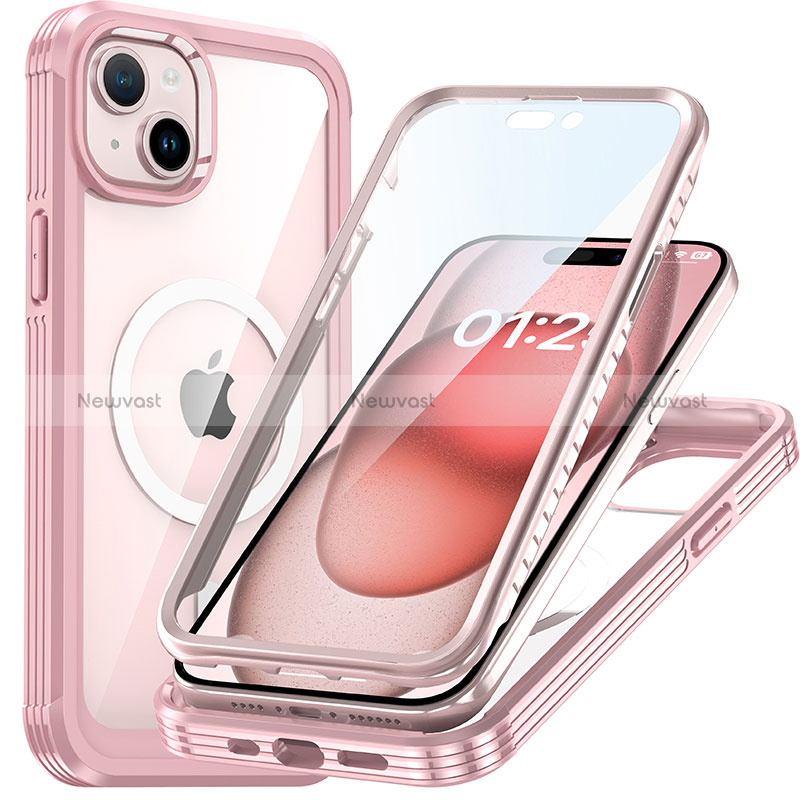 Silicone Transparent Frame Case Cover 360 Degrees with Mag-Safe Magnetic T01 for Apple iPhone 14