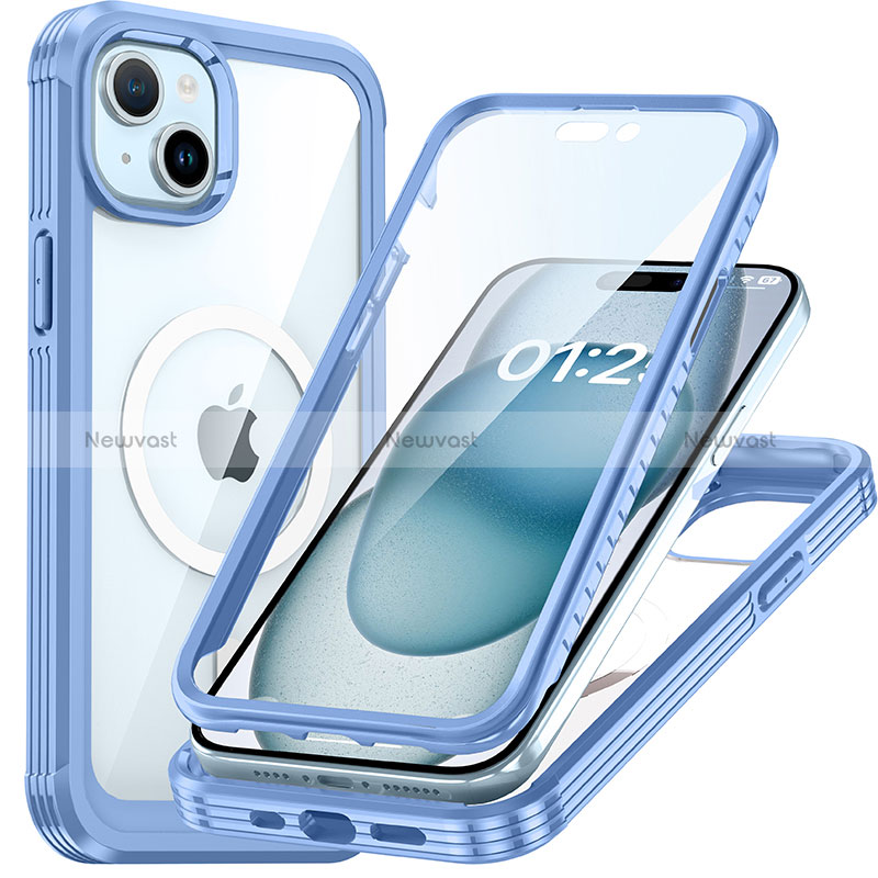 Silicone Transparent Frame Case Cover 360 Degrees with Mag-Safe Magnetic T01 for Apple iPhone 14 Plus