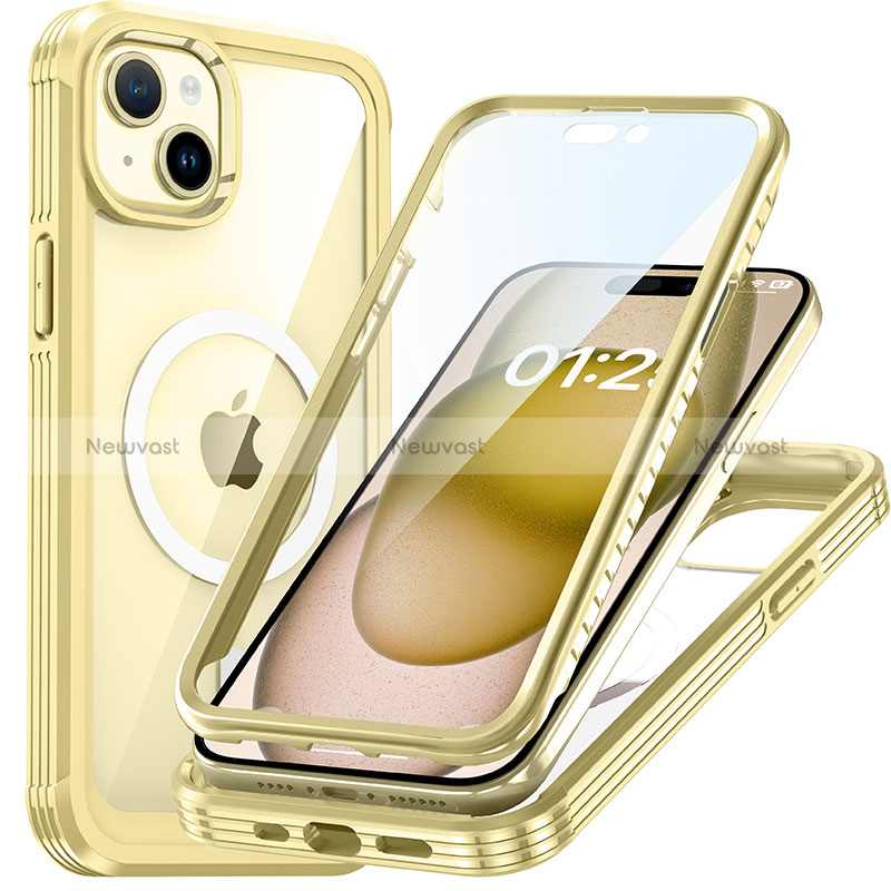 Silicone Transparent Frame Case Cover 360 Degrees with Mag-Safe Magnetic T01 for Apple iPhone 14 Plus Gold