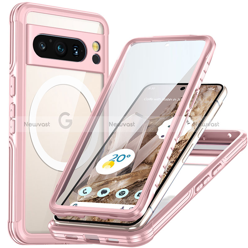 Silicone Transparent Frame Case Cover 360 Degrees with Mag-Safe Magnetic T01 for Google Pixel 8 Pro 5G