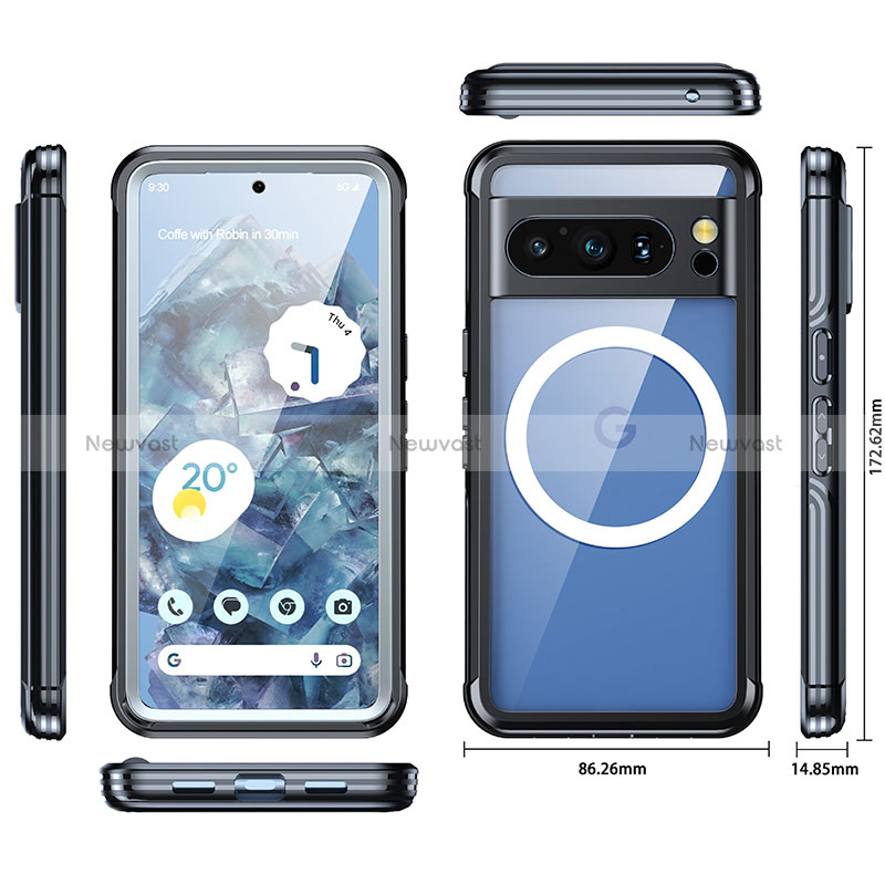 Silicone Transparent Frame Case Cover 360 Degrees with Mag-Safe Magnetic T01 for Google Pixel 8 Pro 5G