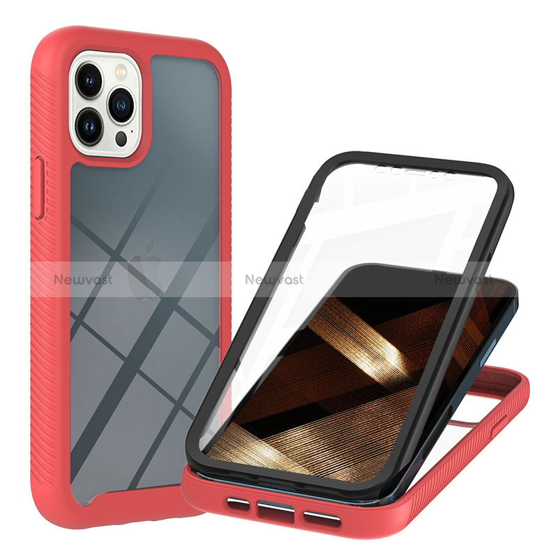 Silicone Transparent Frame Case Cover 360 Degrees YB1 for Apple iPhone 13 Pro Max Red