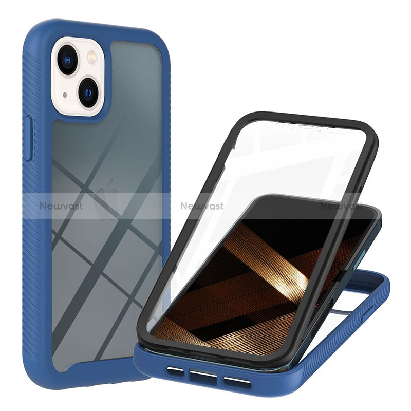 Silicone Transparent Frame Case Cover 360 Degrees YB1 for Apple iPhone 15 Blue