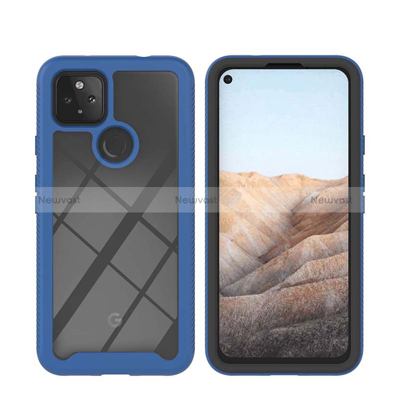 Silicone Transparent Frame Case Cover 360 Degrees YB1 for Google Pixel 5a 5G Blue