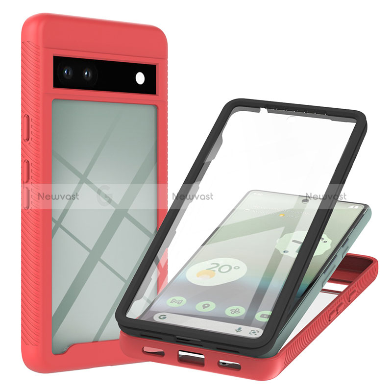 Silicone Transparent Frame Case Cover 360 Degrees YB1 for Google Pixel 7a 5G Red