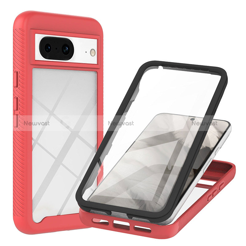 Silicone Transparent Frame Case Cover 360 Degrees YB1 for Google Pixel 8 5G Red