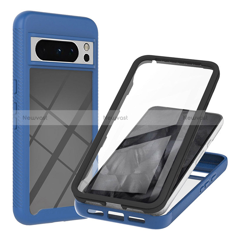 Silicone Transparent Frame Case Cover 360 Degrees YB1 for Google Pixel 8 Pro 5G Blue