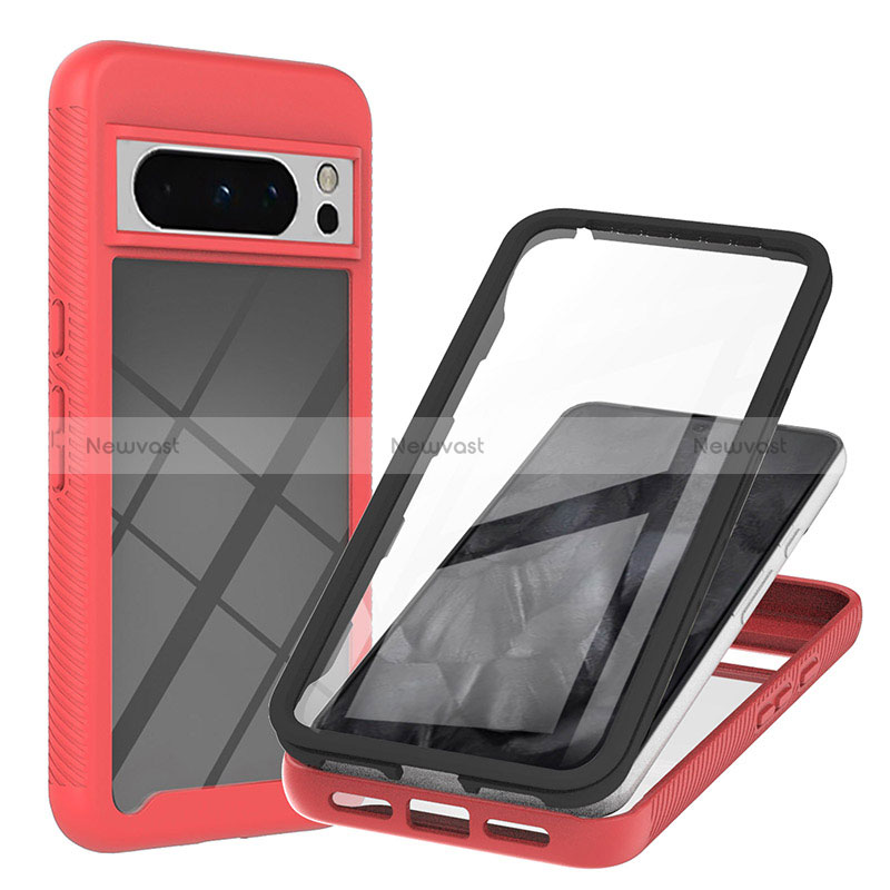 Silicone Transparent Frame Case Cover 360 Degrees YB1 for Google Pixel 8 Pro 5G Red