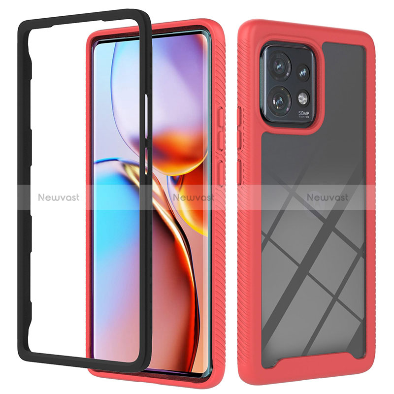 Silicone Transparent Frame Case Cover 360 Degrees YB1 for Motorola Moto Edge 40 Pro 5G Red