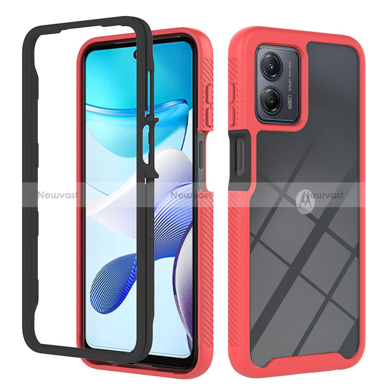 Silicone Transparent Frame Case Cover 360 Degrees YB1 for Motorola Moto G 5G (2023) Red