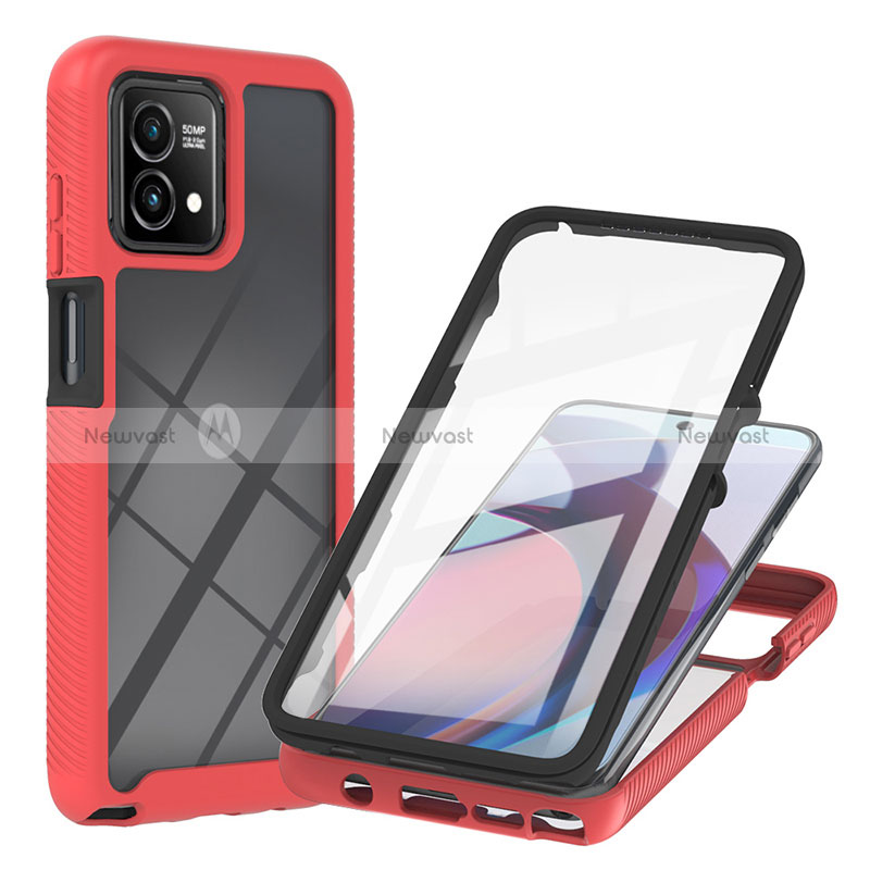 Silicone Transparent Frame Case Cover 360 Degrees YB1 for Motorola Moto G Stylus (2023) 5G Red