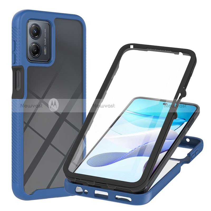 Silicone Transparent Frame Case Cover 360 Degrees YB1 for Motorola Moto G53 5G Blue
