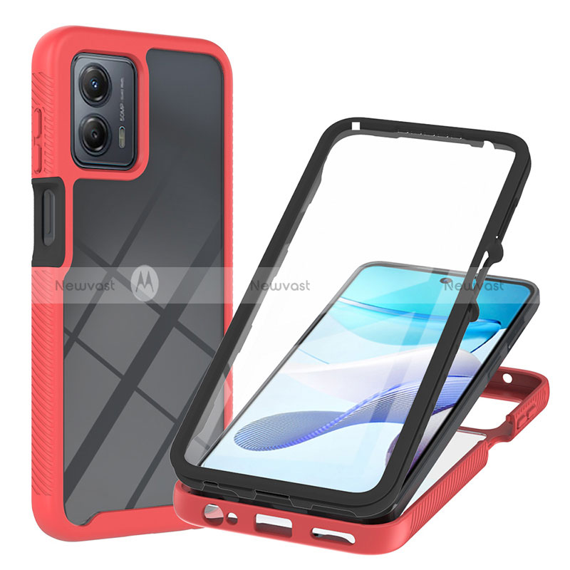 Silicone Transparent Frame Case Cover 360 Degrees YB1 for Motorola Moto G53 5G Red