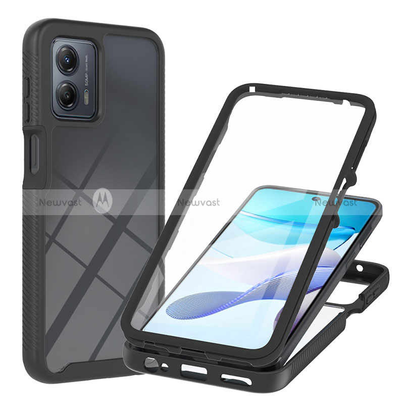 Silicone Transparent Frame Case Cover 360 Degrees YB1 for Motorola Moto G53y 5G Black