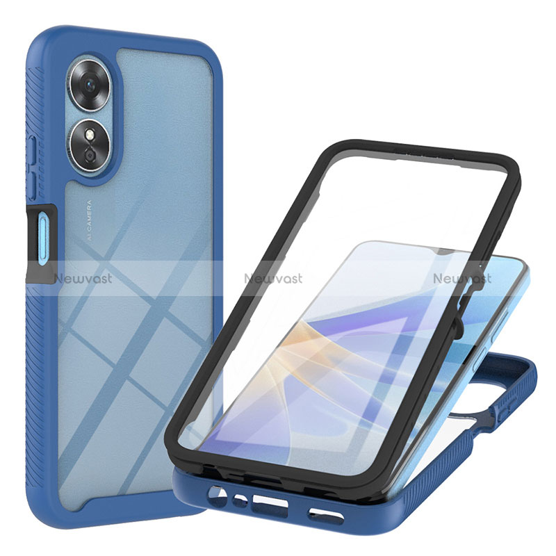 Silicone Transparent Frame Case Cover 360 Degrees YB1 for Oppo A17 Blue