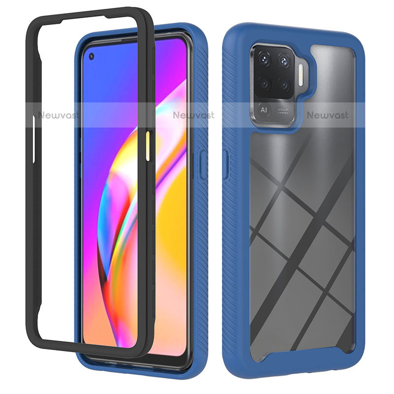 Silicone Transparent Frame Case Cover 360 Degrees YB1 for Oppo A94 4G Blue