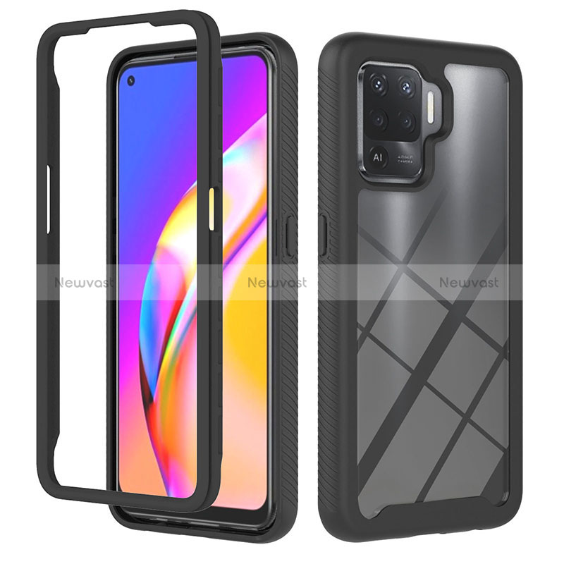 Silicone Transparent Frame Case Cover 360 Degrees YB1 for Oppo Reno5 Lite Black