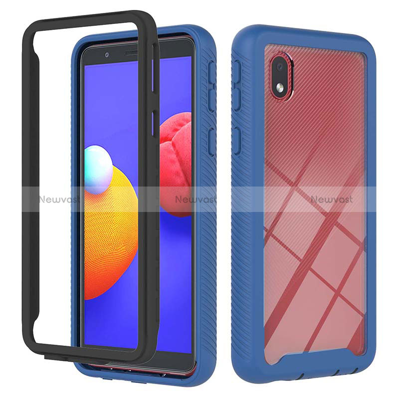 Silicone Transparent Frame Case Cover 360 Degrees YB1 for Samsung Galaxy A01 Core Blue