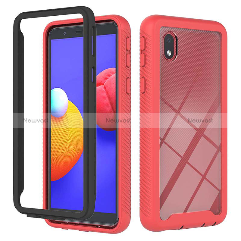 Silicone Transparent Frame Case Cover 360 Degrees YB1 for Samsung Galaxy A01 Core Red